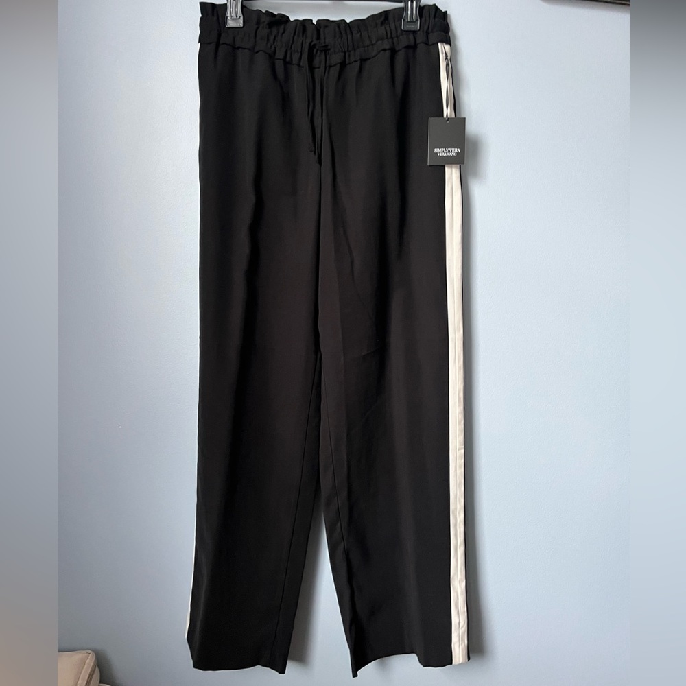 Vera Wang, Black Dress Pants, White Stripe, NWT, Paperbag, Dress them up or down